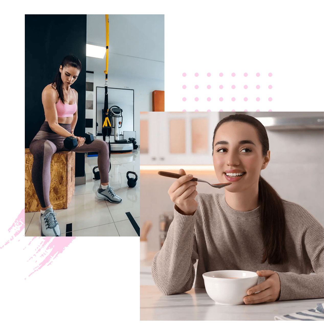 Woman exercising and eating healthy breakfast